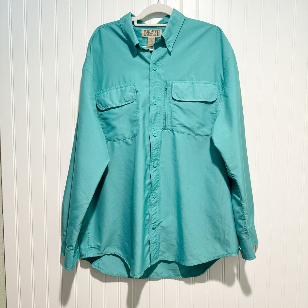 Duluth Trading Aqua Blue Cool Plus Action Shirt Mens Large